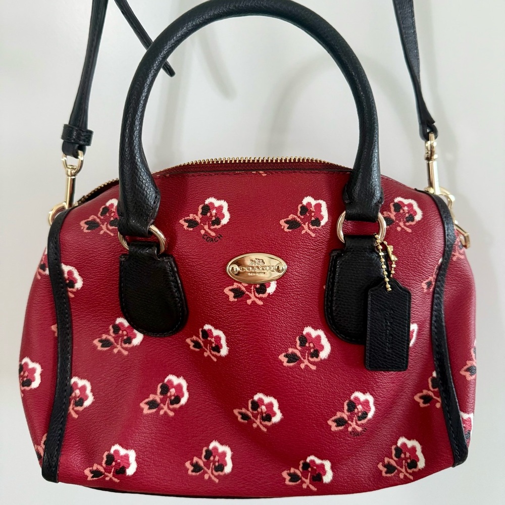 Coach Red and Black Floral Satchel